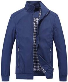 Men's Lightweight Casual Jackets Full-Zip Windbreakers Fashion Jackets Outerwear - BLUE-L