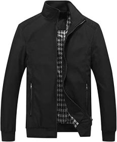 Men's Lightweight Casual Jackets Full-Zip Windbreakers Fashion Jackets Outerwear - BLACK-XL