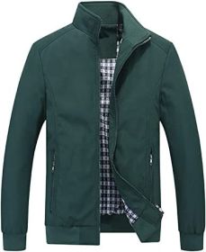 Men's Lightweight Casual Jackets Full-Zip Windbreakers Fashion Jackets Outerwear - GREEN-XXL