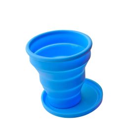 1pc Soft Silicone With Lid; Retractable Mini Folding Water Cup; For Outdoor Travel Hotel - Blue