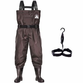 UPGRADE Fishing Waders for Men&Women with Boots Waterproof;  Nylon Chest Wader with PVC Boots & Hanger Brown - Brown - Men 13/Women 15