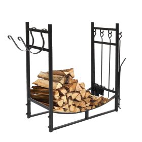 Steel Firewood Log Storage Rack Accessory and Tools for Indoor Outdoor Fire Pit Fireplace - 30inch