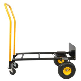 HT1006BK-YL Hand Truck Dual Purpose 2 Wheel Dolly Cart and 4 Wheel Push Cart with Swivel Wheels 330 Lbs Capacity Heavy Duty Platform Cart for Moving/W