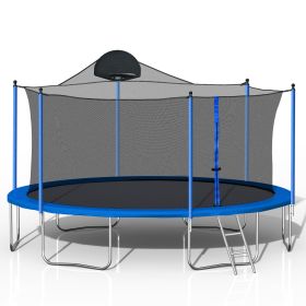 14FT Trampoline for Adults & Kids with Basketball Hoop, Outdoor Trampolines w/Ladder and Safety Enclosure Net for Kids and Adults - as Pic