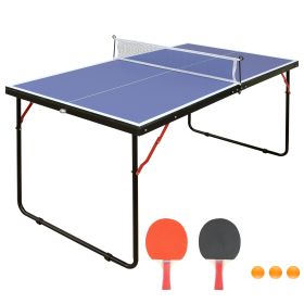 Table Tennis Table Foldable & Portable Ping Pong Table Set with Net and 2 Ping Pong Paddles for Indoor Outdoor Game - as Pic