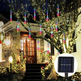 Solar Powered Meteor Shower String Lights 9.84FT Falling Raindrop Tube Lamp Water Resistant Decorative Lights  - Colorful