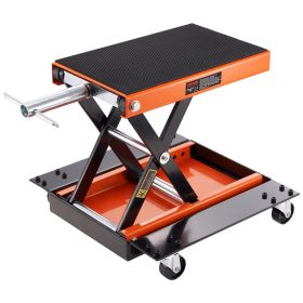 VEVOR Motorcycle Lift, 1100 LBS Motorcycle Lift ATV Scissor Lift Jack with Dolly & Hand Crank, Center Hoist Crank Stand with Wide Deck & Tool Tray for