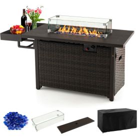 52 Inches Outdoor Wicker Gas Fire Pit Propane Fire Table with Cover - Brown