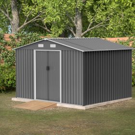 10X8 FT Outdoor Storage Shed, All Weather Metal Sheds with Metal Foundation & Lockable Doors, Tool Shed for Garden, Patio, Backyard, Lawn, Grey - as P