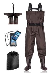 BELLE DURA Fishing Waders Chest Waterproof Light Weight Nylon Bootfoot Waders for Men Women with Boots - Brown - Men 13 / Women 15