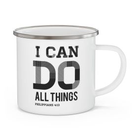 Enamel Camping Mug, i Can Do All Things Philippians 4:13 Black Illustration - 12oz