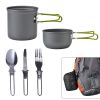 5Pcs Camping Cookware Mess Kit with Lightweight Aluminum Pot Bowl Forks Spoons Knives and Carry Mesh Bag for Outdoor Camping Hiking and Picnic - Green