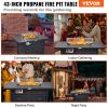 VEVOR Gas Fire Pit Table, 43 In 50000 BTU, Propane Outdoor Wicker Patio fire Pits with Carbon Steel Tabletop, Lava Rock, Glass Wind Guard, Cover, Add