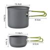 5Pcs Camping Cookware Mess Kit with Lightweight Aluminum Pot Bowl Forks Spoons Knives and Carry Mesh Bag for Outdoor Camping Hiking and Picnic - Green