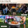 Patio Fire Pit with Firewood Log Rack with Grill and Ash Box - Black