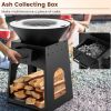 Patio Fire Pit with Firewood Log Rack with Grill and Ash Box - Black