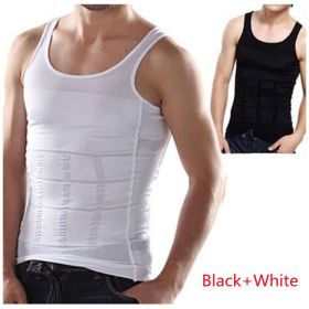 Men's Tight-waist Body Shaper Tank Top Corset (Option: Black White-M)