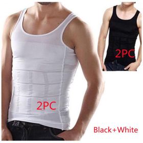 Men's Tight-waist Body Shaper Tank Top Corset (Option: Black White 2PC-M)