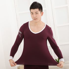 Men's tights Modal basic round neck thermal underwear set (Option: Maroon-L)