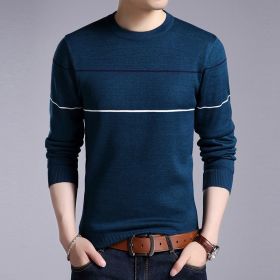 Men's Plush warm knit sweater (Option: Blue-XXL)