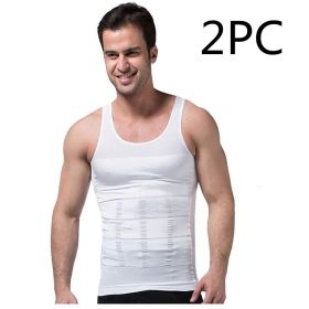 Men's Tight-waist Body Shaper Tank Top Corset (Option: White 2PC-M)