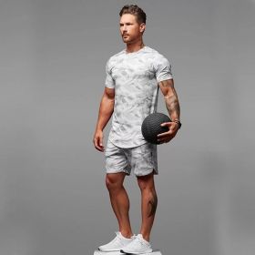 Two-Piece Short-Sleeved Suit Fitness Leisure Camouflage Sportswear (Option: White camouflage-L)