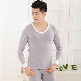 Men's tights Modal basic round neck thermal underwear set (Option: Grey-XXL)