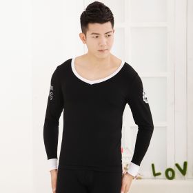 Men's tights Modal basic round neck thermal underwear set (Option: Black-XXL)