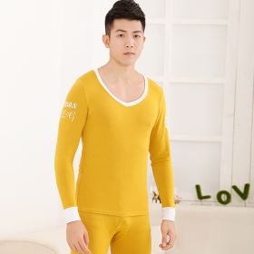 Men's tights Modal basic round neck thermal underwear set (Option: Yellow-M)