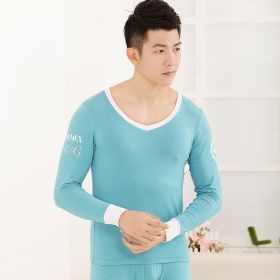 Men's tights Modal basic round neck thermal underwear set (Option: Green-XL)