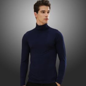 Men's high neck lapel thermal underwear (Option: Sapphire-L)