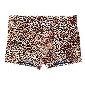 Men's Low Waist Boxer Briefs Boxers Leggings Elastic Leopard Print Sexy (Option: Yellow leopard print-L)