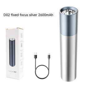 Built-in Lithium Battery Flashlight For Strong Light Lighting (Option: D02 Silver Fixed Focus 2600 MA)