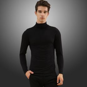 Men's high neck lapel thermal underwear (Option: Black-XXL)