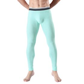 Men's Cropped Long Johns Warm-keeping Pants Cotton Belly-contracting Thin Bottoming Trousers (Option: Light Green-M)