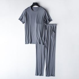 Short-sleeved T-shirt Thin Loose Trousers Summer Can Be Worn Outside Exercise Homewear Suit (Option: Gray-M)