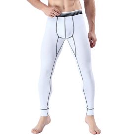 Men's Cropped Long Johns Warm-keeping Pants Cotton Belly-contracting Thin Bottoming Trousers (Option: White-M)