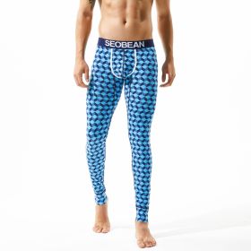 Men's Long Johns Elastic Breathable Cotton Thermal Pants (Option: Blue-M)