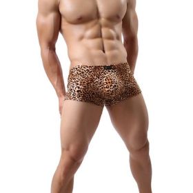 Leopard Print Boxer Pants Low Waist Large Size Men's Boxers (Option: Leopard yellow-L)