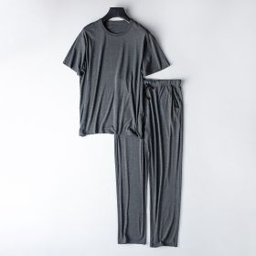 Short-sleeved T-shirt Thin Loose Trousers Summer Can Be Worn Outside Exercise Homewear Suit (Option: Hemp Black-M)