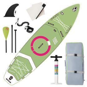 Inflatable Stand Up Paddle Board with Premium iSUP Bundle Accessory Pack, Durable, Lightweight with Stable Wide Stance - SUP for All Skill Levels (Color: MS-light green)