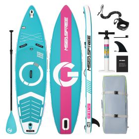 Inflatable Stand Up Paddle Board with Premium iSUP Bundle Accessory Pack, Durable, Lightweight with Stable Wide Stance - SUP for All Skill Levels (Color: MS-lake blue)