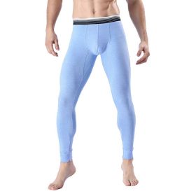 Men's Cropped Long Johns Warm-keeping Pants Cotton Belly-contracting Thin Bottoming Trousers (Option: Blue-M)