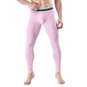 Men's Cropped Long Johns Warm-keeping Pants Cotton Belly-contracting Thin Bottoming Trousers (Option: Pink-M)